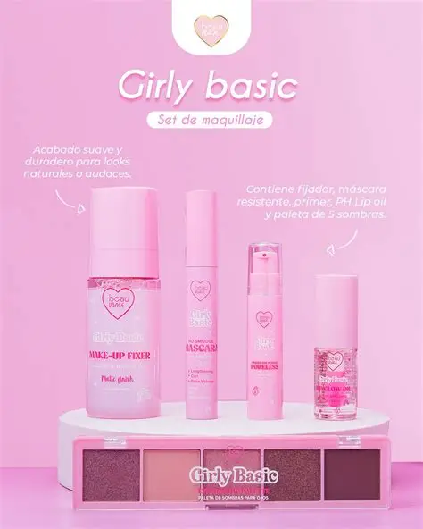 SET GIRLY BASIC PRIMER+MASCARA+GLOSS+SOMBRA+FIJADOR