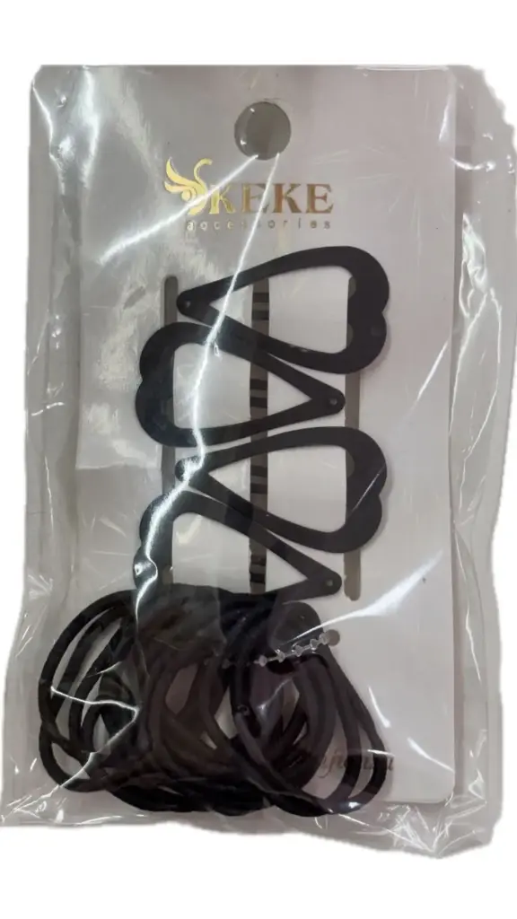 SET PRENSAS CON COLAS PARA NIÑA NEGRO KEKE