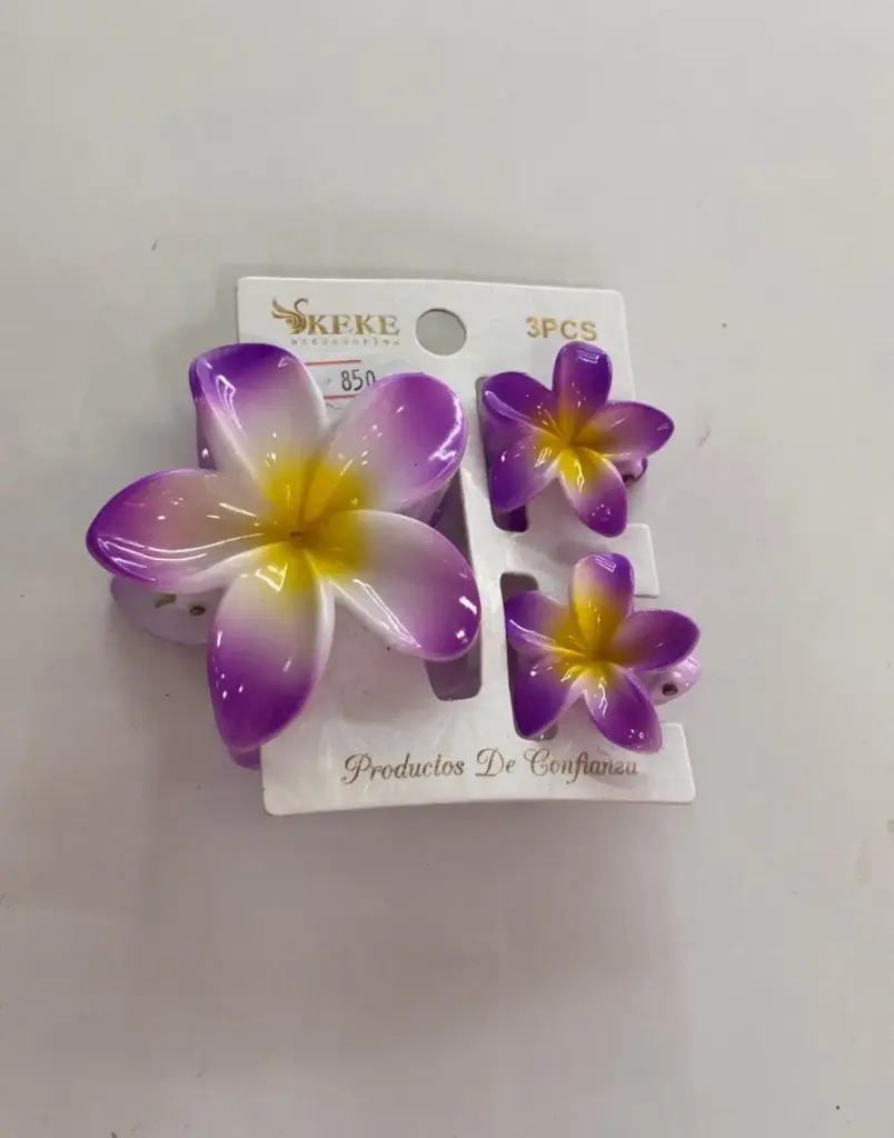 SET DE 3 PRENSAS MORADAS DE FLORES  PARA EL CABELLO