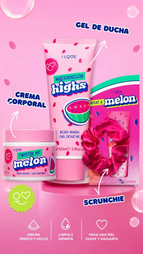 SET CORPORAL I LOVE WHAT A MELON GEL DUCHA, LOCION Y SCRUNCHIE